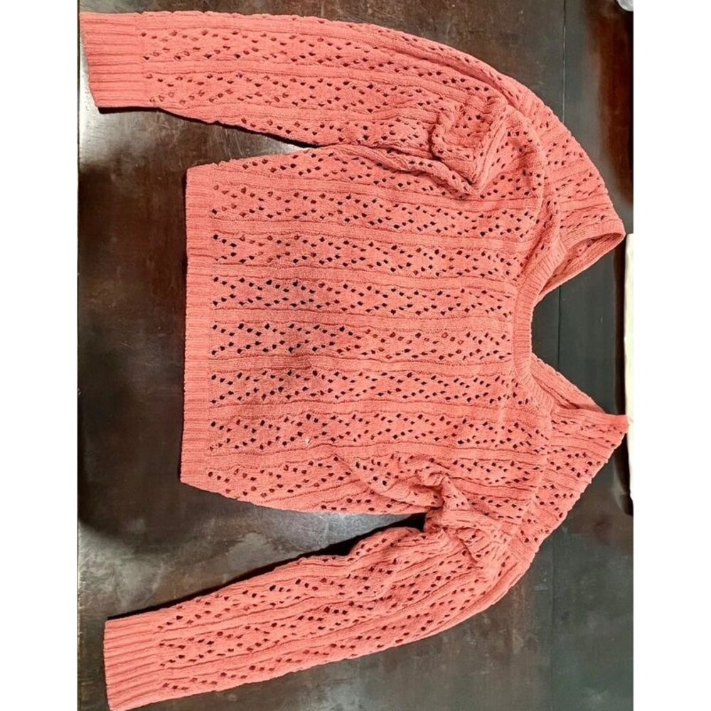 Terra & Sky Coral Open Knit Crewneck Sweater – Size Large